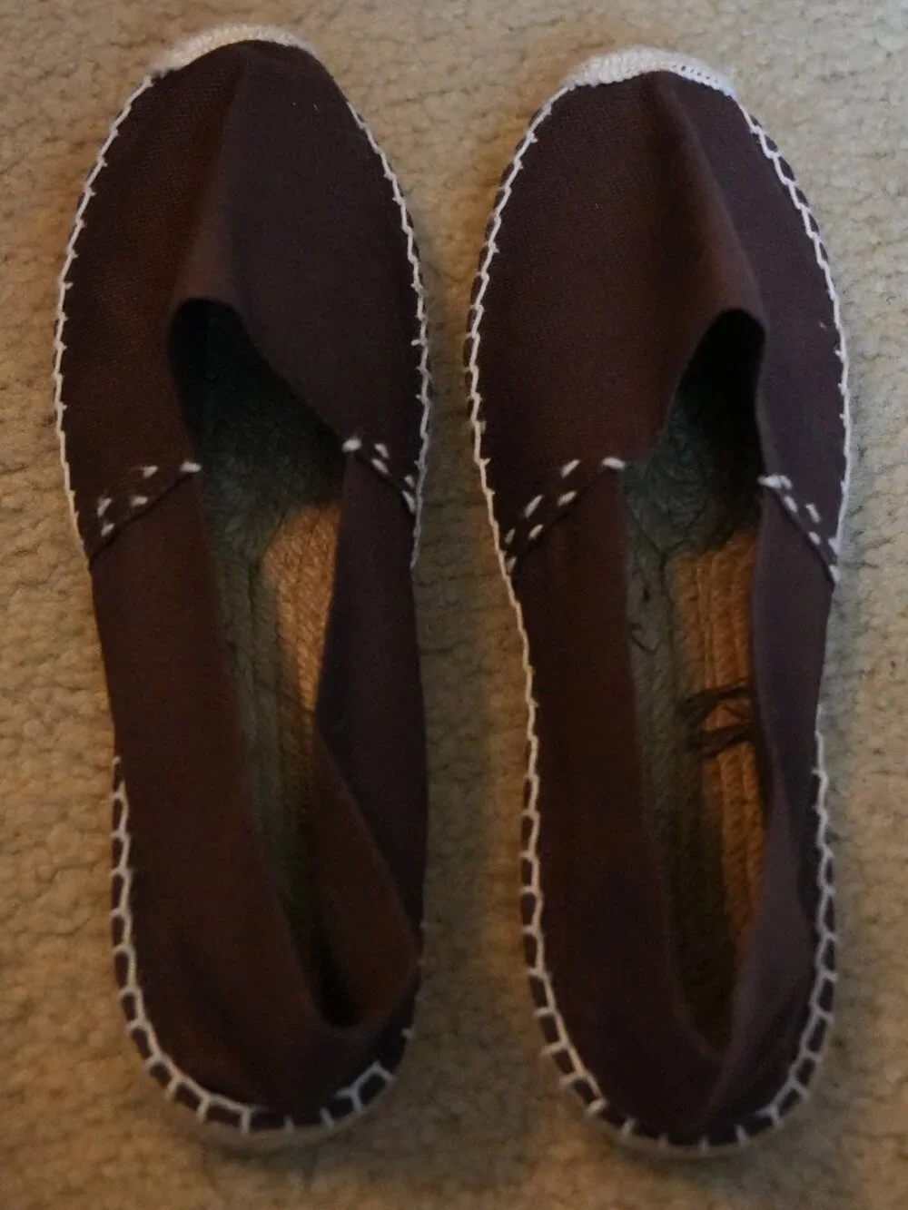 Handmade Spanish Brown Canvas Flat Espadrilles Slip On Shoes Size 40 / US 9